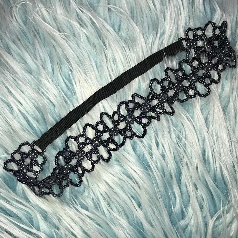 Metallic Grey Beaded Floral Headband